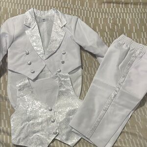 Elegant White and Silver Suit Set for Baptism